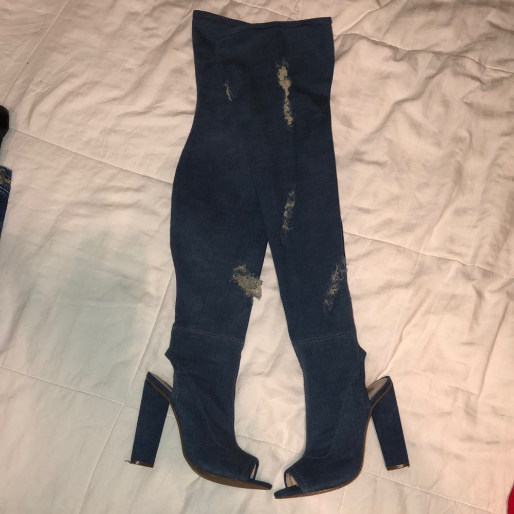 Ripped Denim over the knee boot